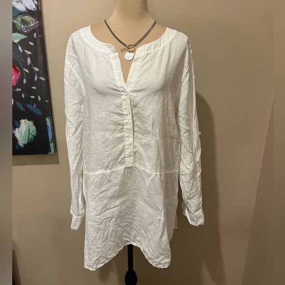 Eileen Fisher Elegant White Irish Linen Button-Up Women's Tunic, size XL - Picture 1 of 9